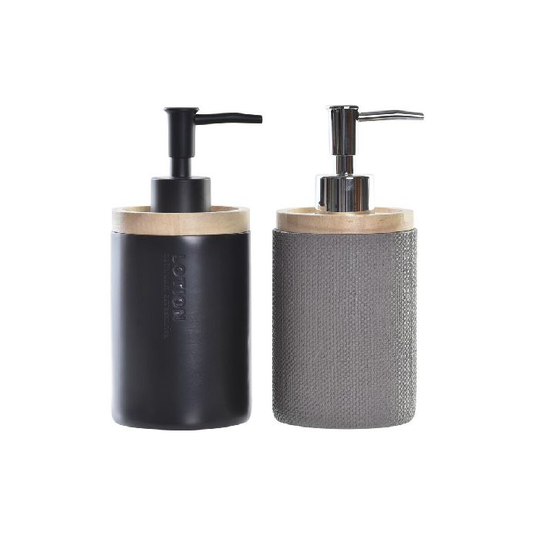 Sæbedispenser DKD Home Decor Natur Sort Grå Naturgummi Harpiks (7,7 x 7,7 x 17,5 cm) (2 enheder)