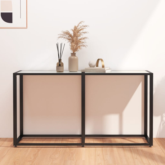 vidaXL konsolbord 140x35x75,5 cm hærdet glas hvid marmor