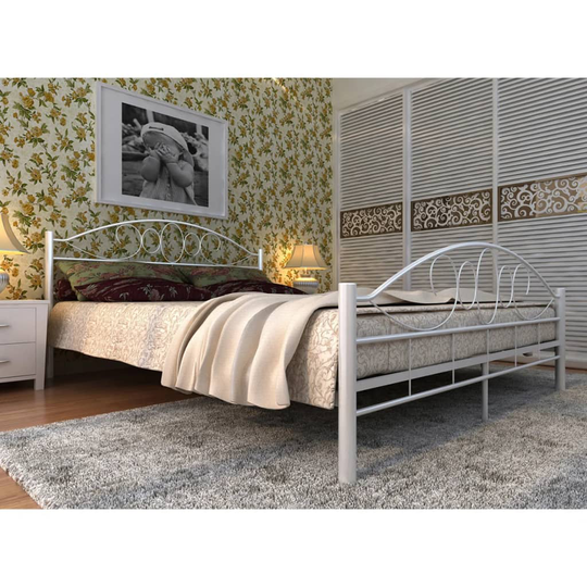 vidaXL seng med madras i memoryskum hvid metal 140 x 200 cm