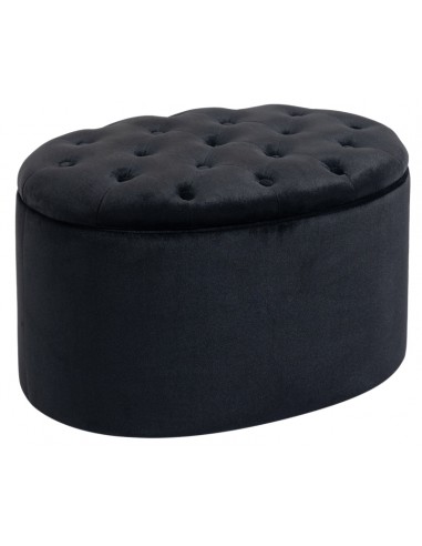 Oval bænk/puf med opbevaring i velour 71 x 52 cm - Sort