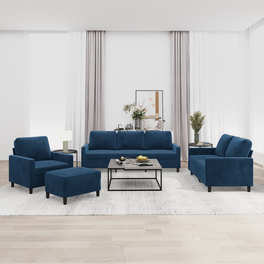 vidaXL sofasæt 4 dele med hynder velour blå