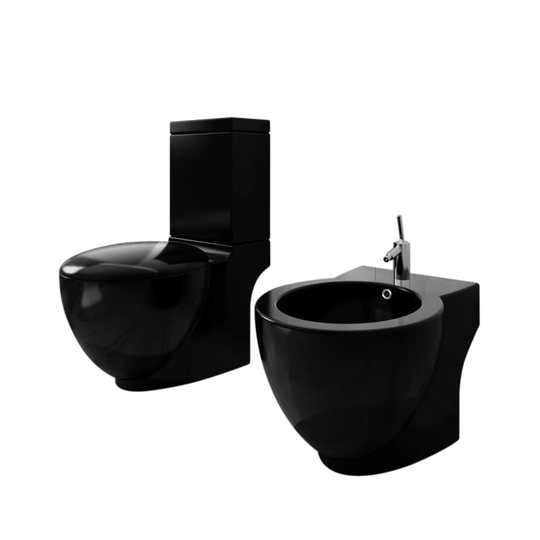 Stående toilet og bidet sæt, sort, keramisk
