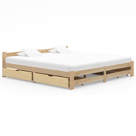 vidaXL sengestel med 4 skuffer 200x200 cm massivt fyrretræ