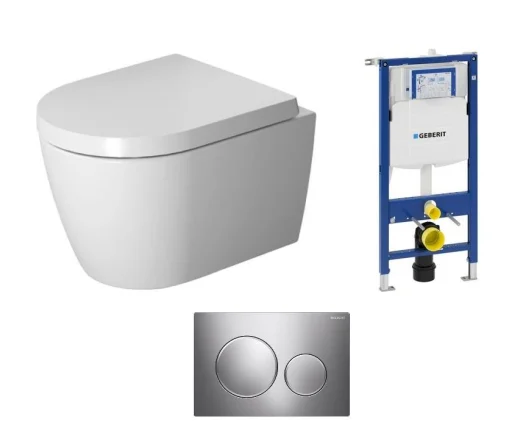Komplet pakke m/Geberit Sigma cisterne, trykknapper, Duravit ME by Starck Compact Hængeskål & Soft Close sæde