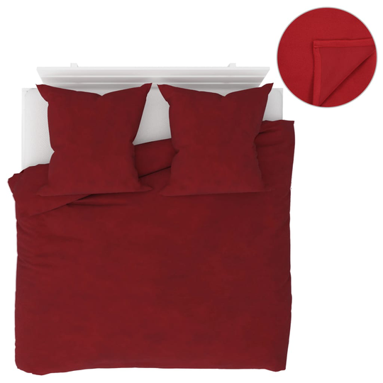 vidaXL sengesæt 5 dele 200 x 200/80 x 80 cm fleece vinrød
