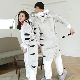Voksne Kigurumi-pyjamas Kat Dyr Onesie-pyjamas Flannel Cosplay Til Damer og Herrer Halloween Nattøj Med Dyr Tegneserie Festival / ferie Kostumer