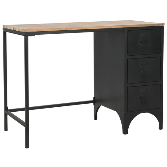 vidaXL enkelt piedestal-skrivebord massivt grantræ og stål 100 x 50 x 76 cm