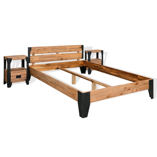 vidaXL sengeramme med 2 natborde massivt akacietræ stål 140 x 200 cm