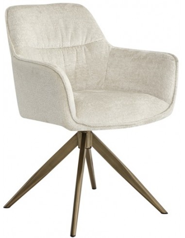 Aline rotérbar spisebordsstol i chenille H83,5 cm - Børstet messing/Beigehvid