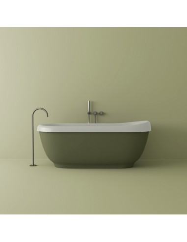B8 fritstående badekar 167 x 74 cm solid surface - Mat hvid/Grøn