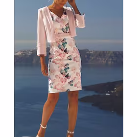damekjole sæt arbejdskjole efterår knælang kjole pink 3/4 længde ærmer blomsterprint rynket print forår v hals stilfuld elegant 2023 s m l xl xxl 3xl