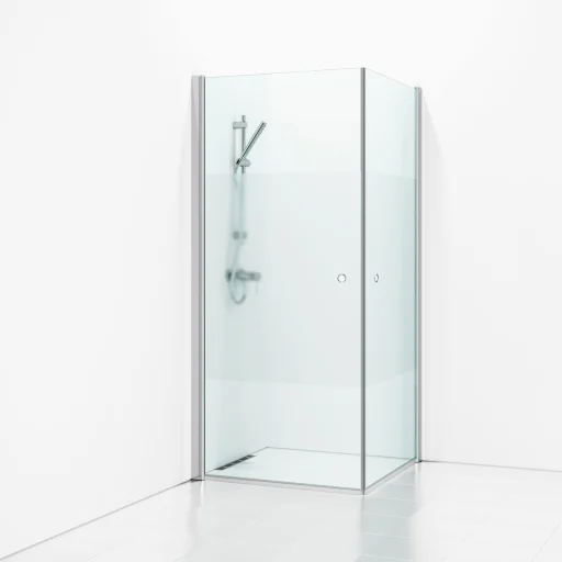 Svedbergs Skoga Brusehjørne 80 x 90 cm, halv frostet glas/mat alu, m/hulgreb