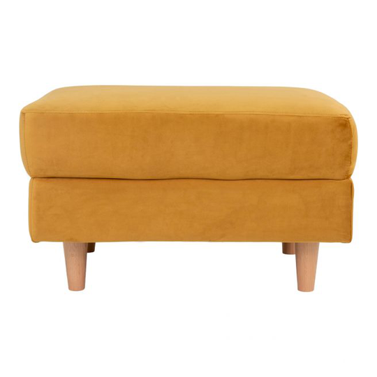 Puf i sennepsgul velour med træben 52x68xH42 cm HN1004 - 1501535