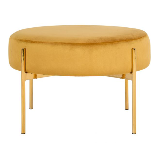 Puf i sennepsgul velour med messing ben HN1204 - 1501409
