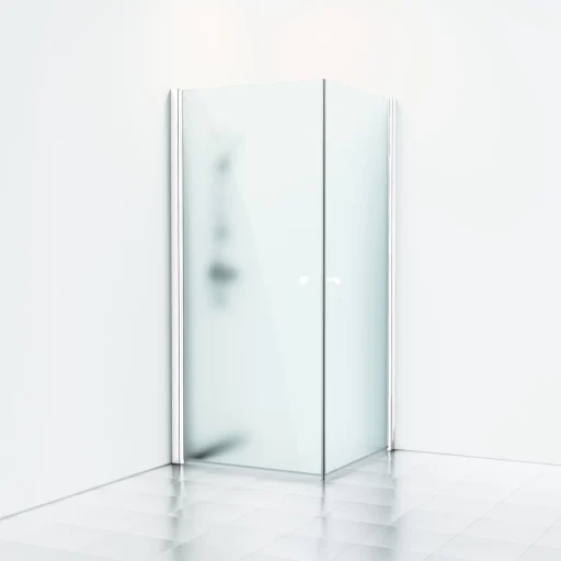Svedbergs Skoga Brusehjørne 80 x 90 cm, frostet glas/mathvid, m/knopgreb