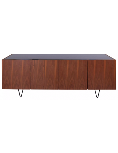 Pisa sideboard i metal, marmor og valnøddefinér H71 x B200 x D45 cm - Sort/Valnød/Sort marmor