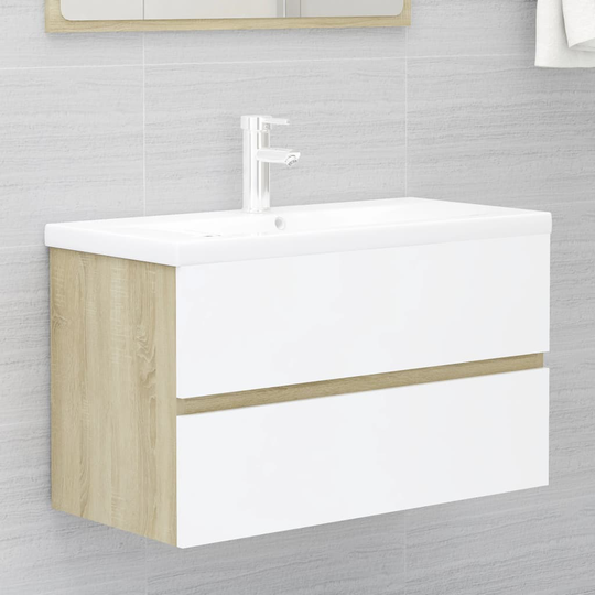 vidaXL vaskeskab 80x38,5x45 cm spånplade hvid og sonoma-eg