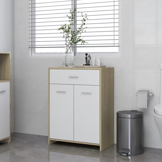 vidaXL badeværelsesskab 60x33x80 cm konstrueret træ hvid og sonoma-eg