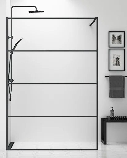 Gustavsberg Square brusevæg 139 cm, klart glas/sort mat profil