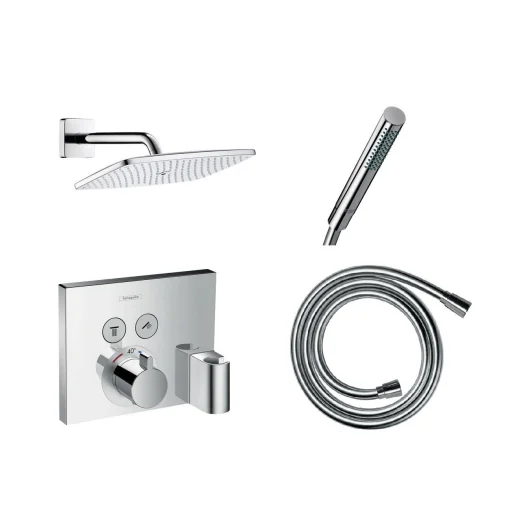 Hansgrohe ShowerSelect Komplet Brusesystem t/Indbygning m/Vægmonteret hovedbruser & Integreret bruseholder, Krom