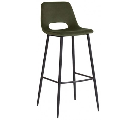 Barstol i velour og metal H107 cm - Armygrøn