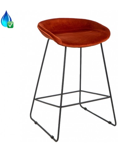 Oslo Barstol i velour H66 cm - Sort/Kobber