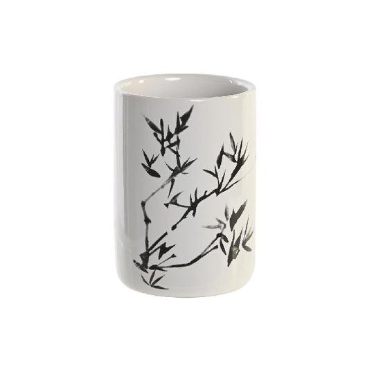 Tandbørsteholder DKD Home Decor Sort Gummitræ Hvid Stentøj (7,6 x 7,6 x 11 cm)