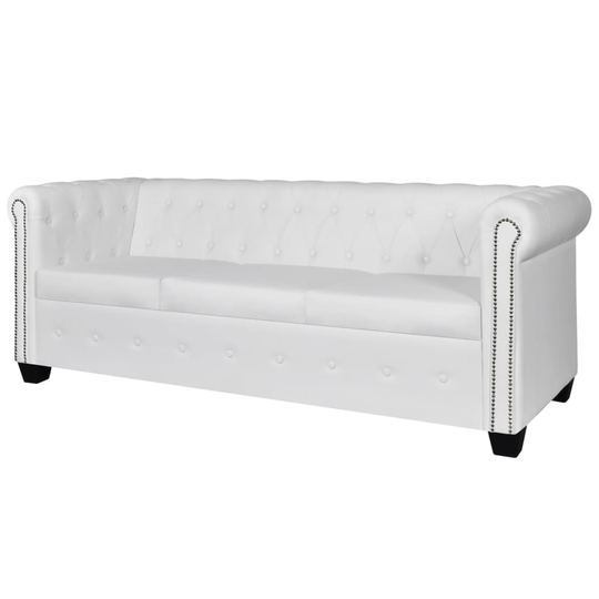vidaXL Chesterfield-sofa 3-pers. kunstlæder hvid