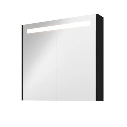 Sanibell Proline spejlskab med belysning, 80x74 cm, mat sort