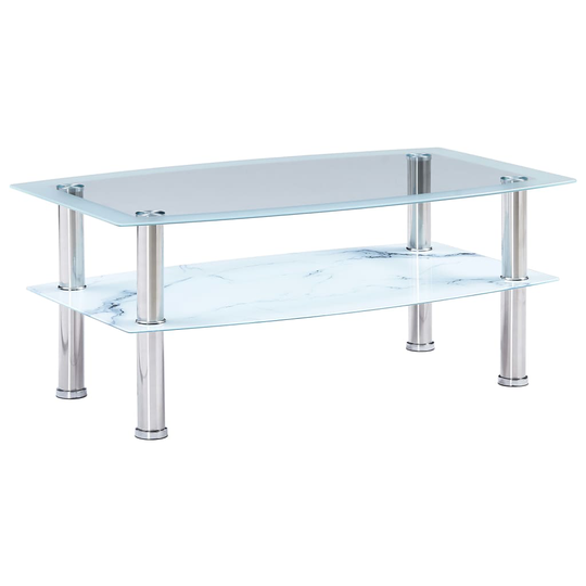 vidaXL sofabord med marmor-look 100 x 60 x 42 cm hærdet glas hvid