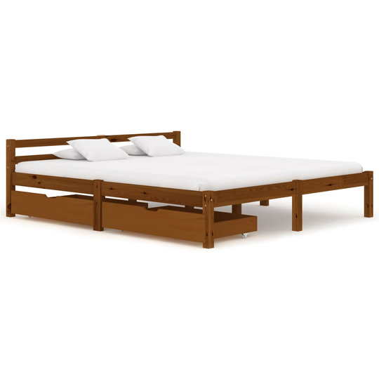 vidaXL sengestel med 2 skuffer 180x200 cm massivt fyrretræ honningbrun