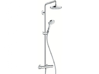 HANSGrohe Croma Select brusesystem hvid/krom med termostat til vægmontering, vandret Ø400mm brusearm, Ø110mm håndbruser og Ø180mm hovedbruser