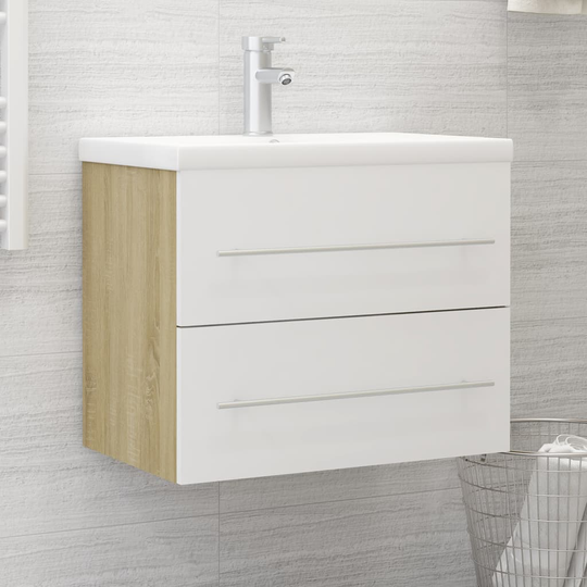 vidaXL vaskeskab 60x38,5x48 cm spånplade hvid og sonoma-eg