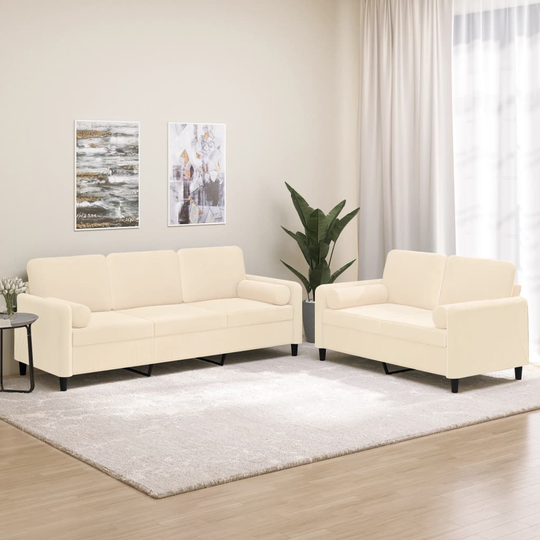 vidaXL sofasæt 2 dele med pyntepuder og hynder velour cremefarvet