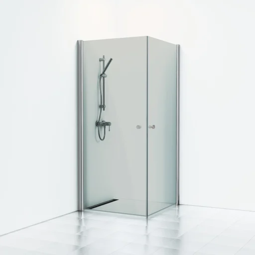 Svedbergs Skoga Brusehjørne 70 x 100 cm, røgfarvet glas/mat alu, m/knopgreb
