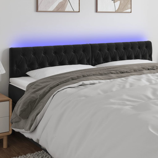 vidaXL sengegavl med LED-lys 180x7x78/88 cm velour sort
