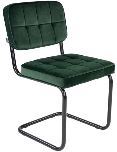 Ivy spisebordsstol i metal og velour H84 cm - Sort/Mørkegrøn
