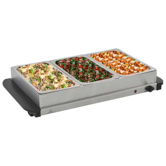 vidaXL buffetvarmer rustfrit stål 300 W 3 x 2,5 l