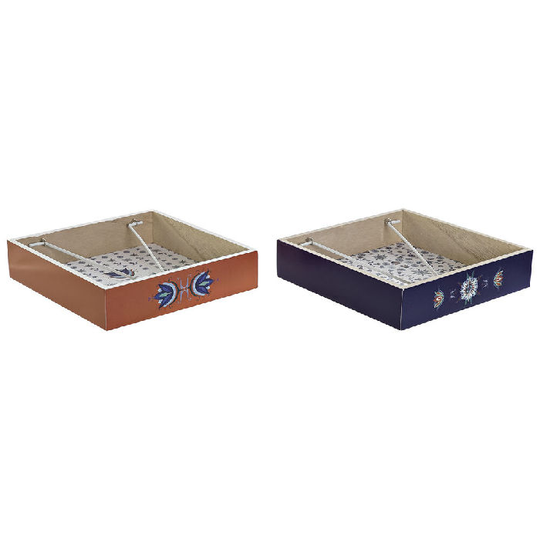 Servietholder DKD Home Decor Flise Blå Hvid Metal Terrakotta Træ MDF (2 pcs)