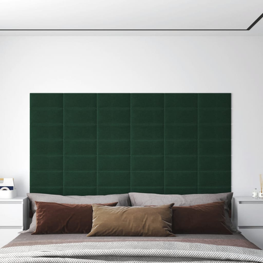 vidaXL vægpaneler 12 stk. 30x15 cm 0,54 m² stof mørkegrøn