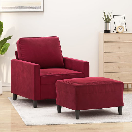 vidaXL sofastol med fodskammel 60 cm velour vinrød