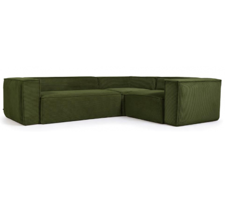 Blok hjørnesofa i velour ripcurl 290 x 230 cm - Grøn