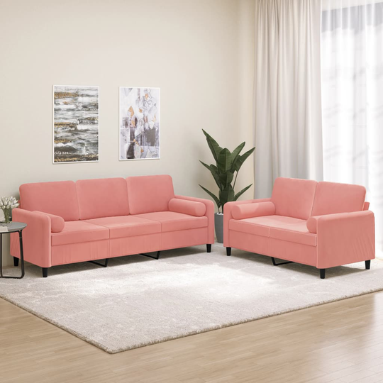 vidaXL sofasæt 2 dele med pyntepuder og hynder velour lyserød