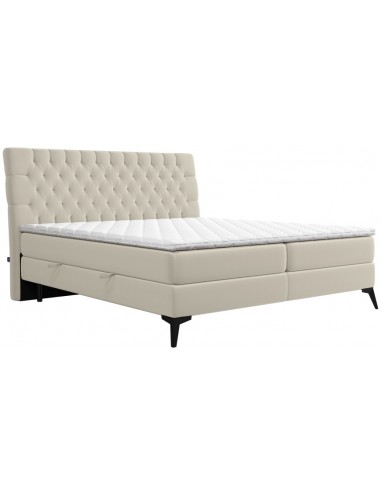 Madison kontinentalseng med opbevaring og sengegavl 200 x 200 cm med 7 komfortzoner - Sort/Lys beige