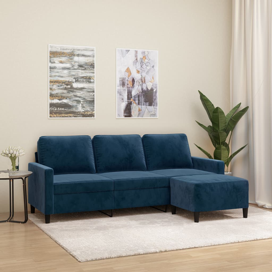 vidaXL 3-personers sofa med fodskammel 180 cm velour blå
