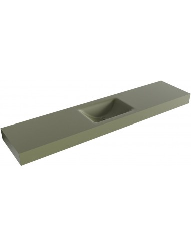 CLOUD væghængt håndvask 200 x 46 cm Solid surface - Armygrøn