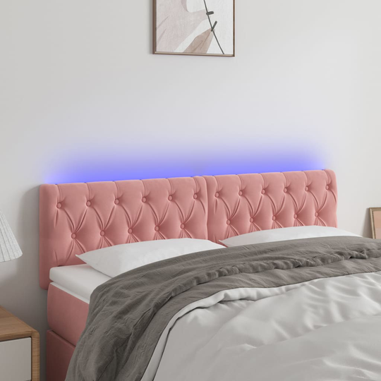 vidaXL sengegavl med LED-lys 160x7x78/88 cm velour lyserød