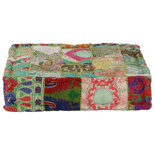 vidaXL puffe med patchwork firkantet bomuld håndlavet 50 x 50 x 12 cm grøn