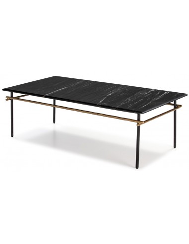 Sofabord i marmor og jern 122 x 61 cm - Antik gylden/Sort marmor