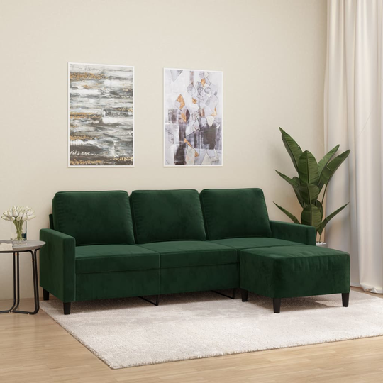 vidaXL 3-personers sofa med fodskammel 180 cm velour Mørkegrøn